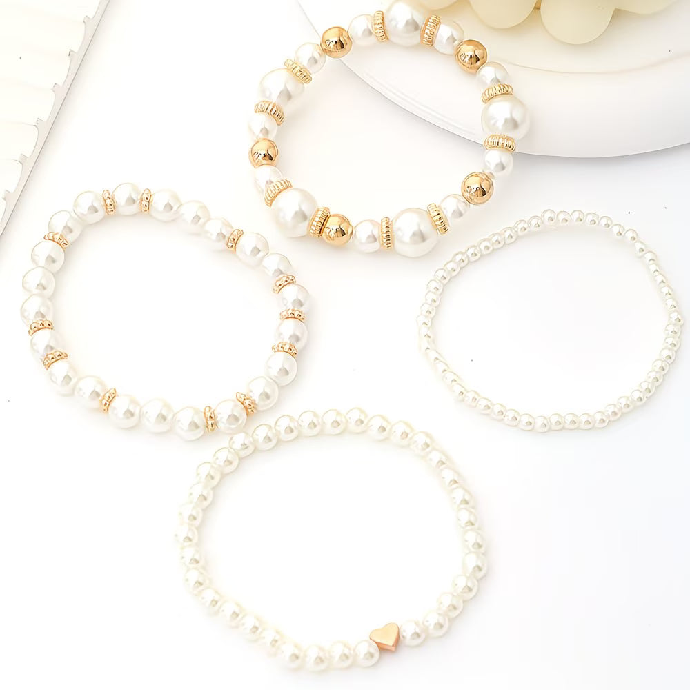 Adelen - Pearl Stacking Bracelet Set of 4