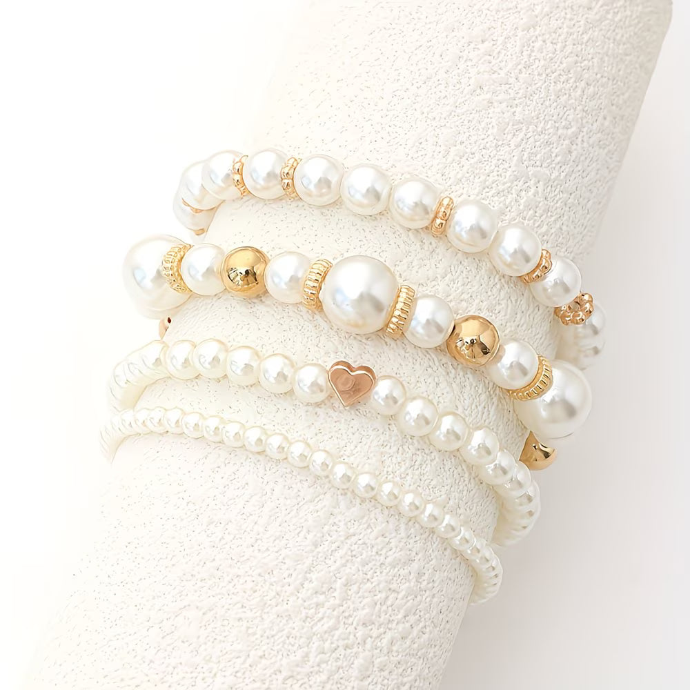 Adelen - Pearl Stacking Bracelet Set of 4