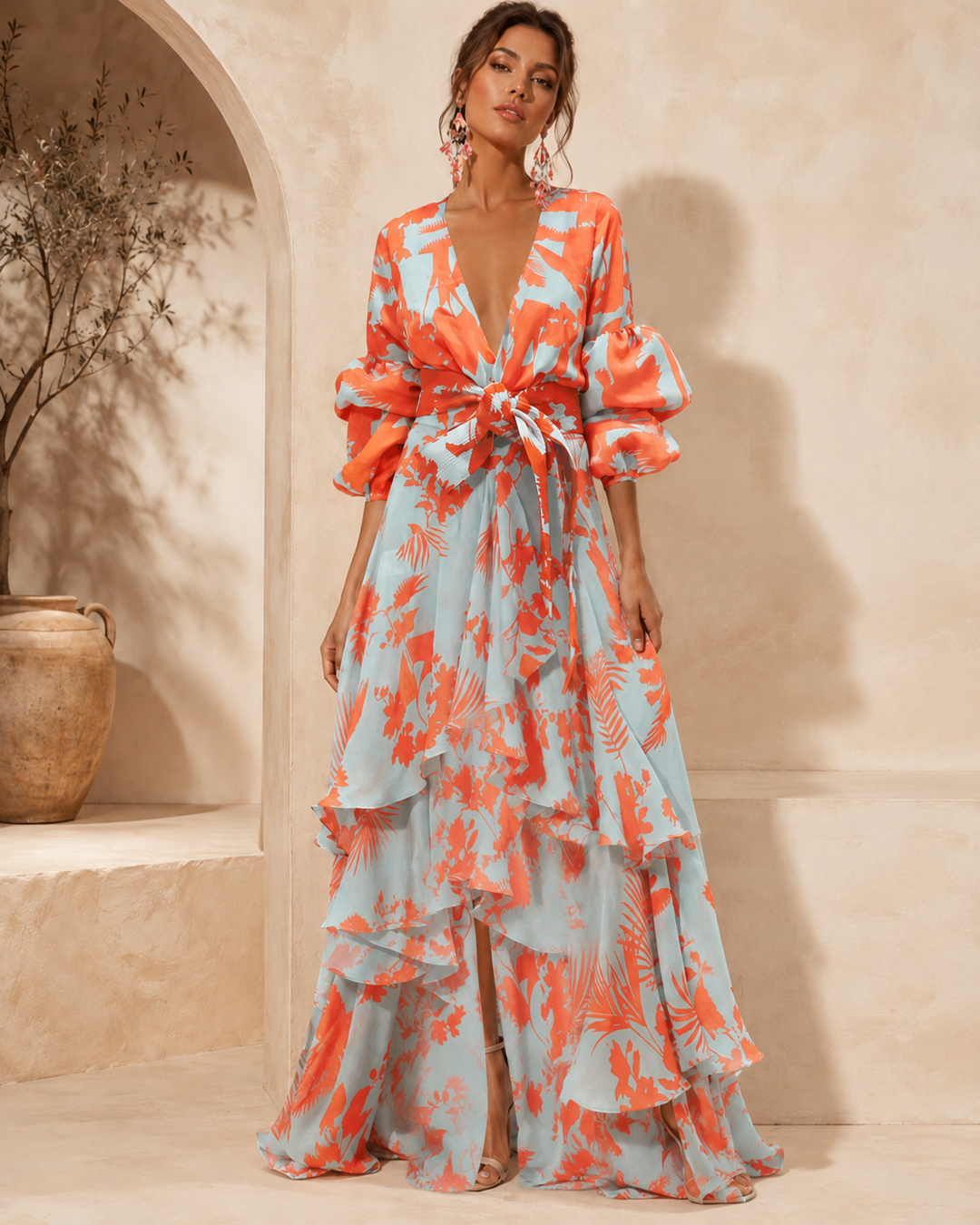 Liaya - Stylish Coral Garden Dress