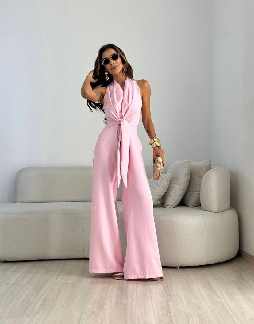 Kamwi - Elegant Draped Neck Jumpsuit With Wide Leg