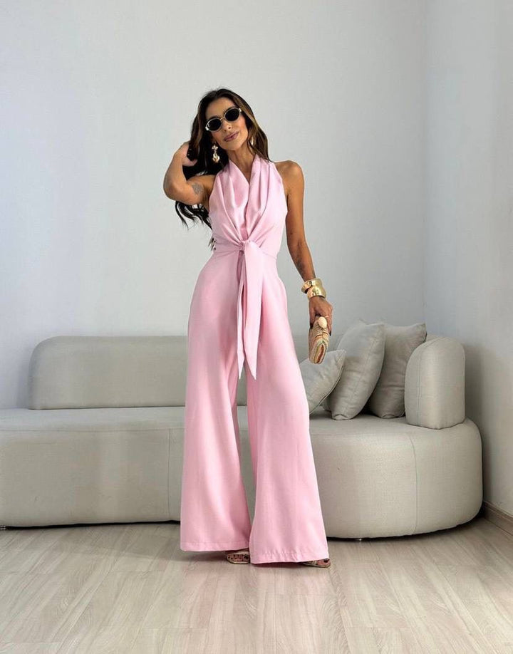 Kamwi - Elegant Draped Neck Jumpsuit With Wide Leg