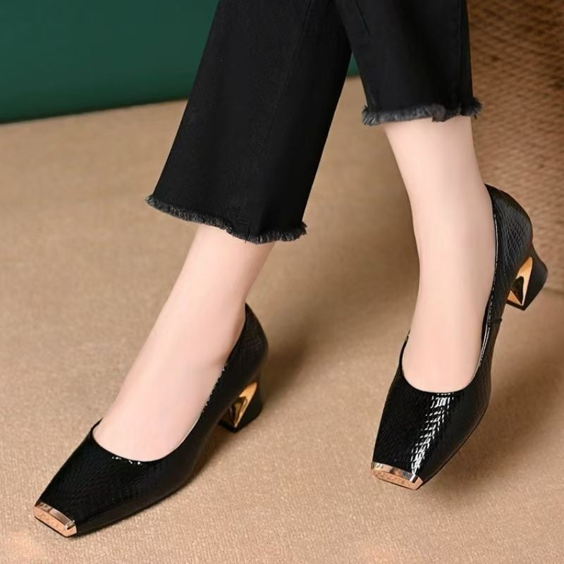 Jeong - Snake Print Square Heel Pumps