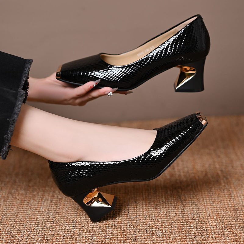 Jeong - Snake Print Square Heel Pumps