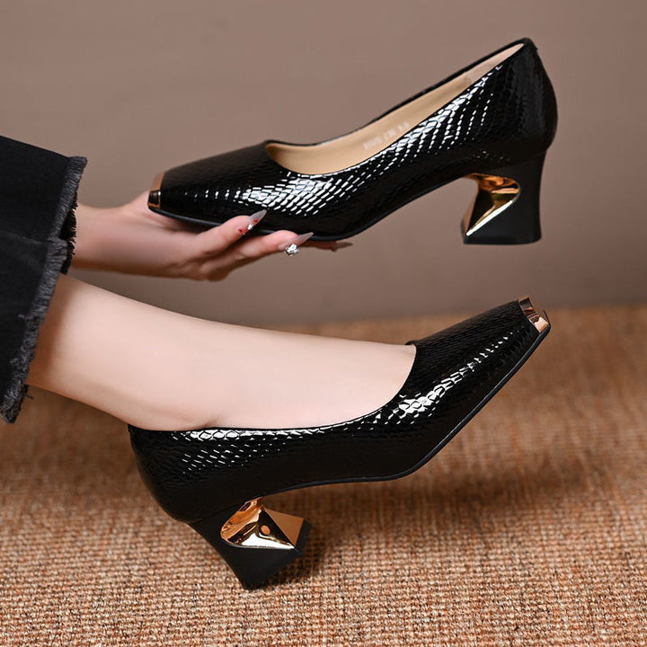 Jeong - Snake Print Square Heel Pumps