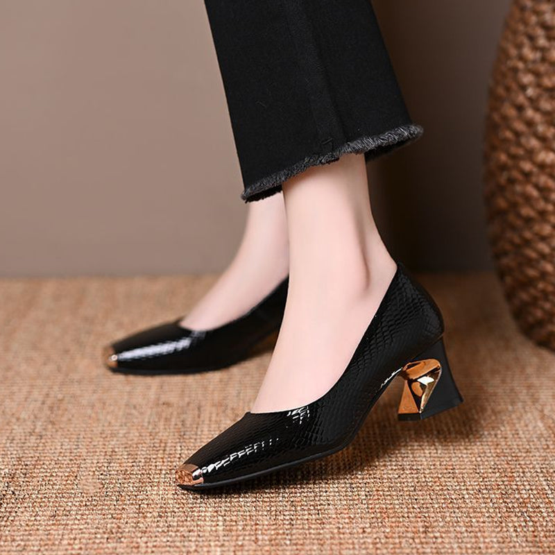 Jeong - Snake Print Square Heel Pumps