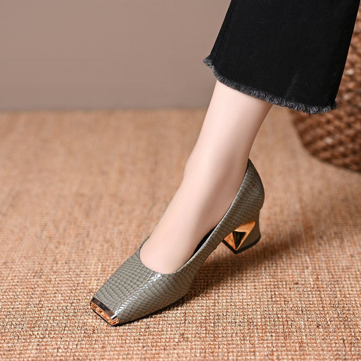Jeong - Snake Print Square Heel Pumps