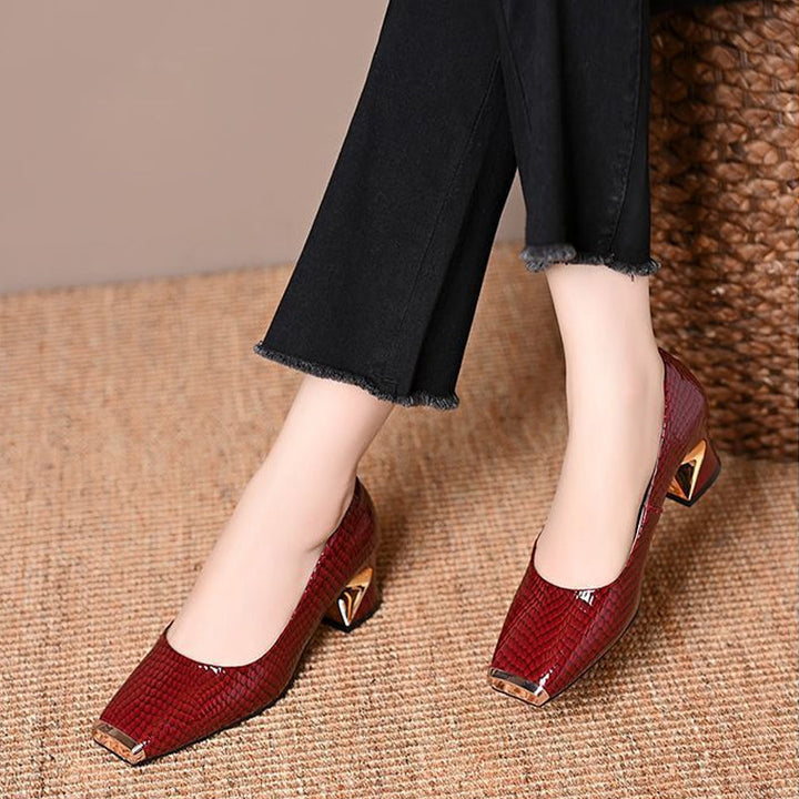 Jeong - Snake Print Square Heel Pumps