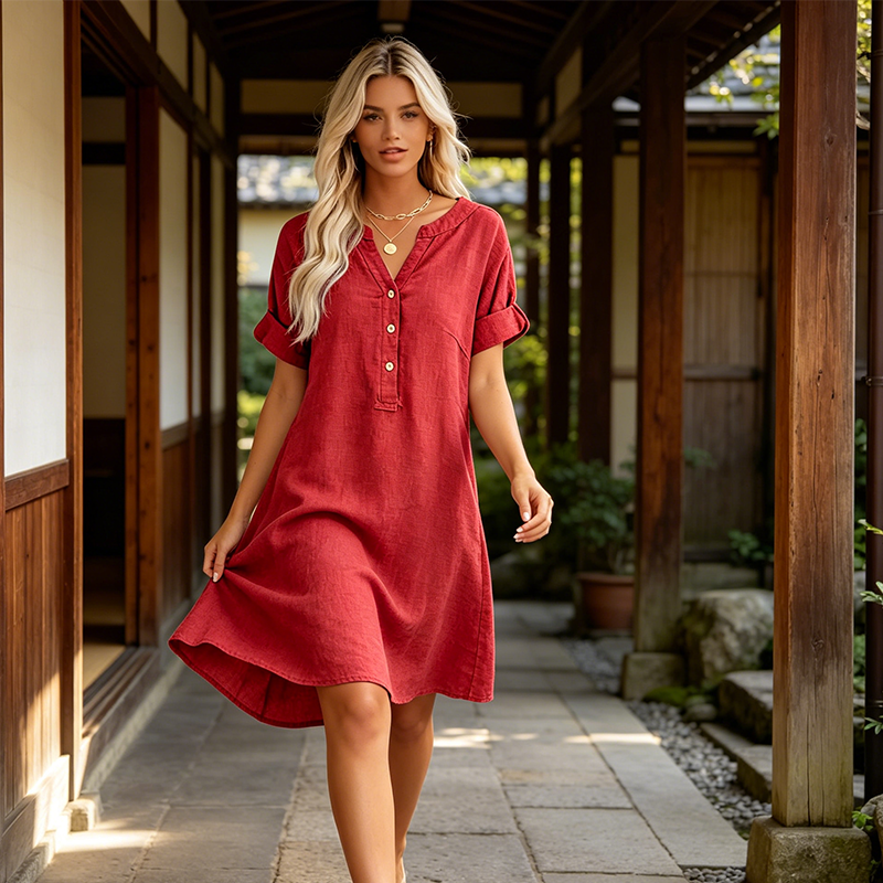 Jolande - V-Neck Tunic Dress With Pockets