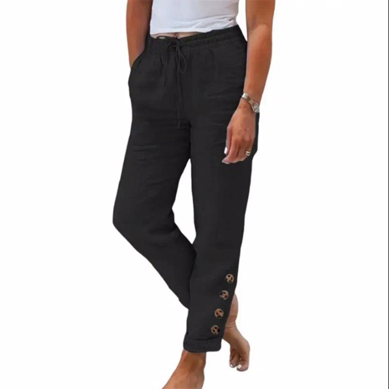 Skylie - Stylish Drawstring Waist Trousers With Button