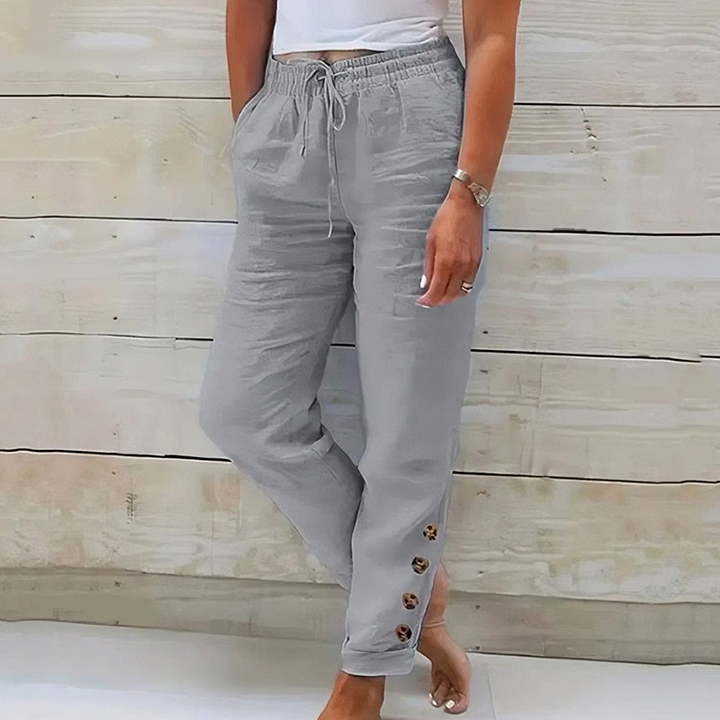 Skylie - Stylish Drawstring Waist Trousers With Button