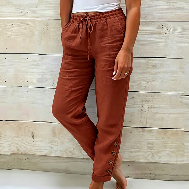 Skylie - Stylish Drawstring Waist Trousers With Button
