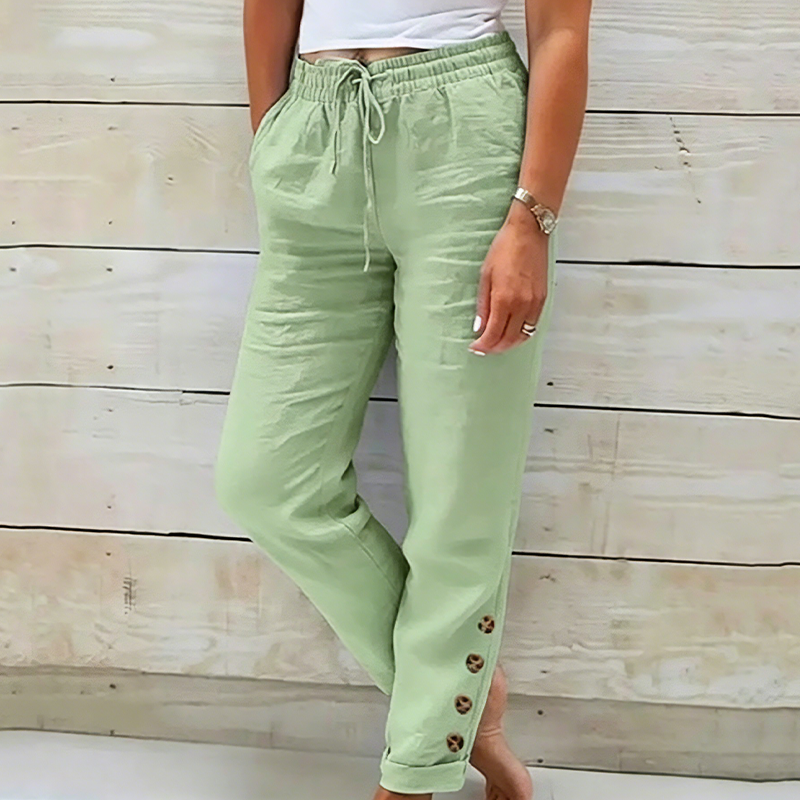Skylie - Stylish Drawstring Waist Trousers With Button