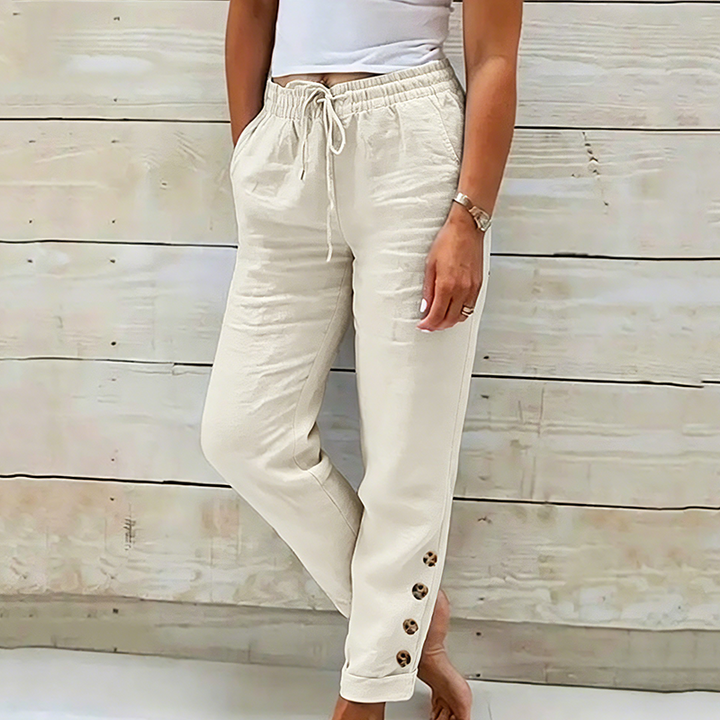 Skylie - Stylish Drawstring Waist Trousers With Button