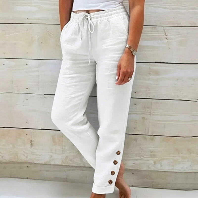 Skylie - Stylish Drawstring Waist Trousers With Button