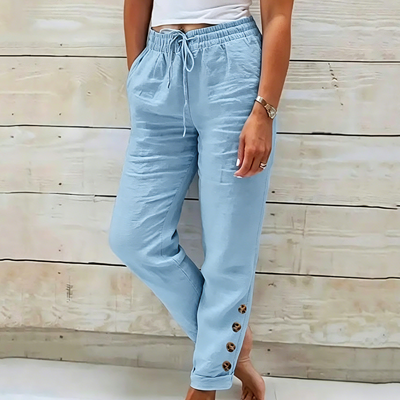 Skylie - Stylish Drawstring Waist Trousers With Button