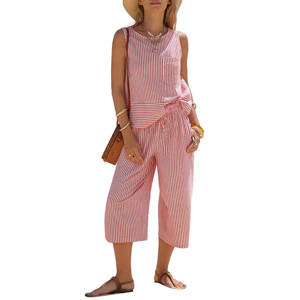 Lynija - Striped Sleeveless Top And Pant Set