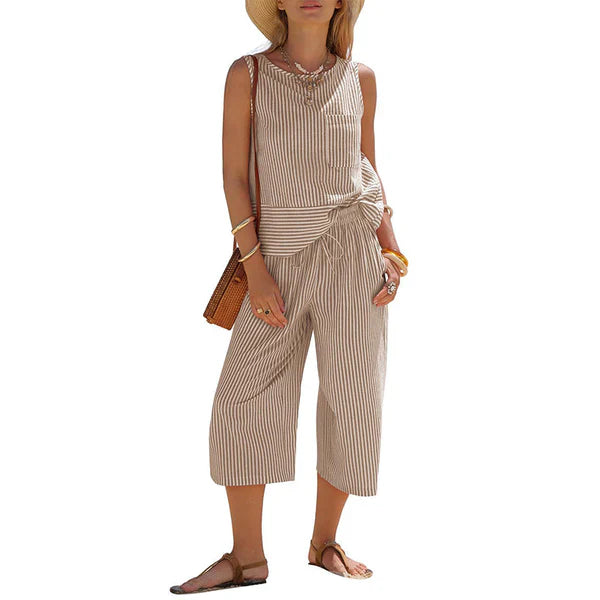 Lynija - Striped Sleeveless Top And Pant Set