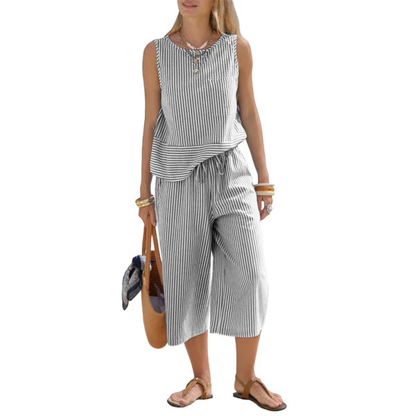 Lynija - Striped Sleeveless Top And Pant Set