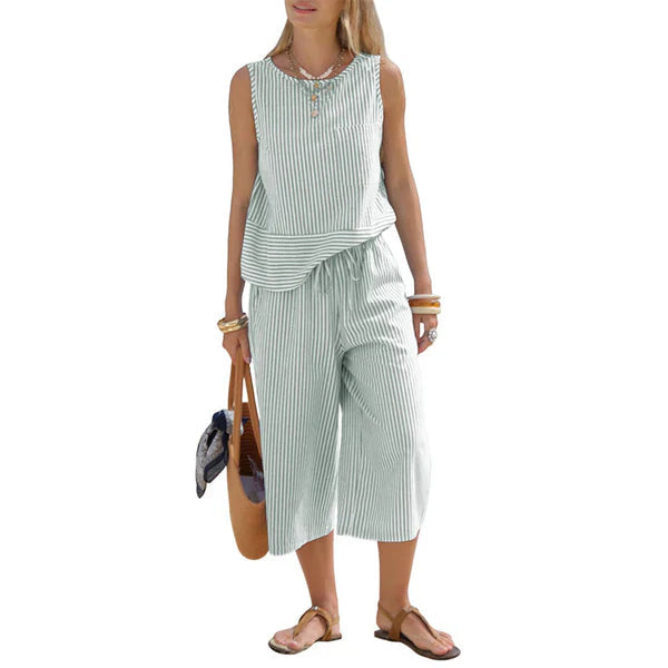Lynija - Striped Sleeveless Top And Pant Set