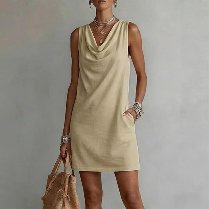 Nuham - Casual Cowl Neck Linen Mini Dress