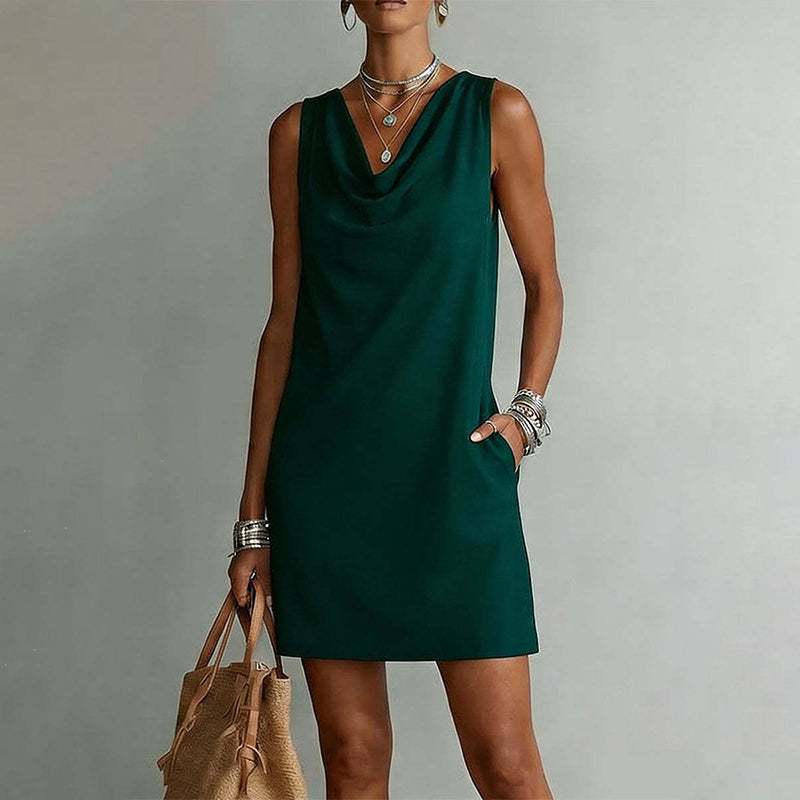Nuham - Casual Cowl Neck Linen Mini Dress