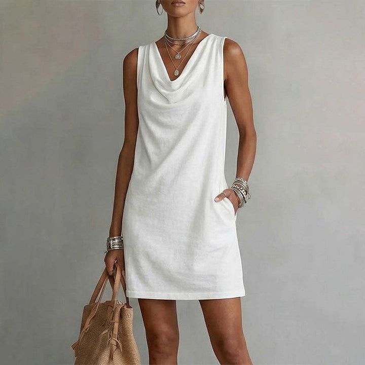 Nuham - Casual Cowl Neck Linen Mini Dress