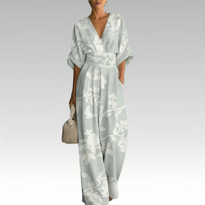 Sinem - Elegant V-Neck Printed Jumpsuit