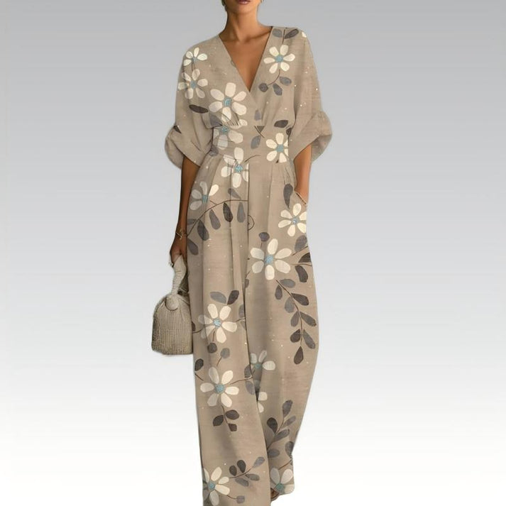 Sinem - Elegant V-Neck Printed Jumpsuit