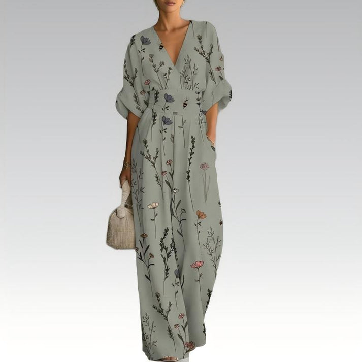 Sinem - Elegant V-Neck Printed Jumpsuit