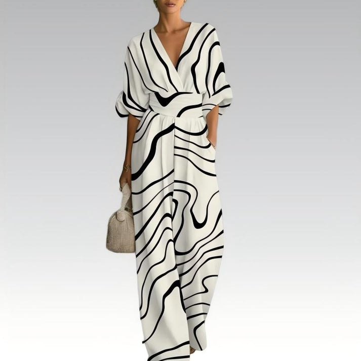 Sinem - Elegant V-Neck Printed Jumpsuit