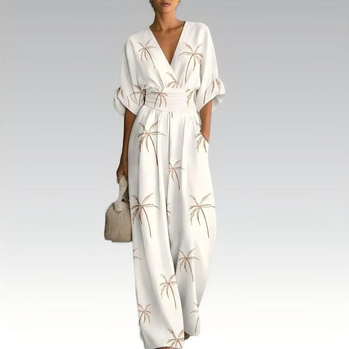 Sinem - Elegant V-Neck Printed Jumpsuit