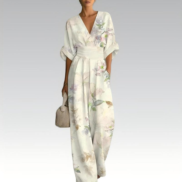 Sinem - Elegant V-Neck Printed Jumpsuit