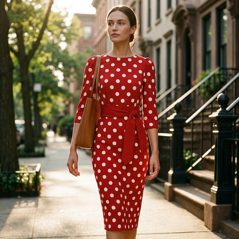 Konila - Elegant Retro Polka Dot Dress