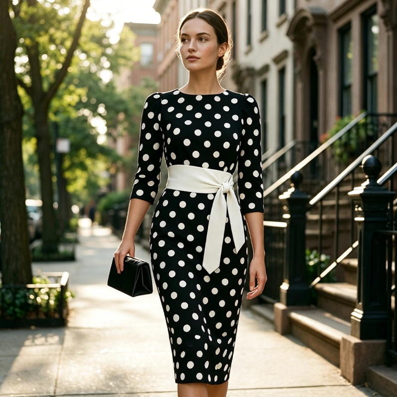 Konila - Elegant Retro Polka Dot Dress