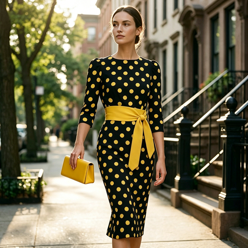 Konila - Elegant Retro Polka Dot Dress