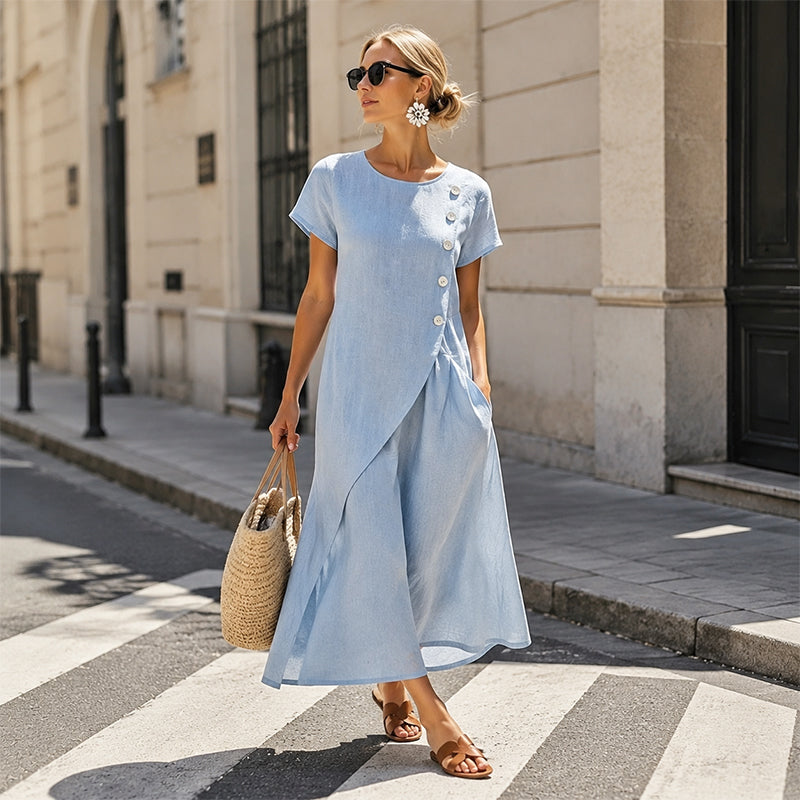 Alia - Elegant Asymmetrical Dress With Round Neck