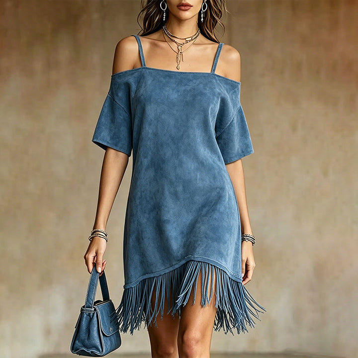 Lewina - Off-Shoulder Strappy Fringe Dress