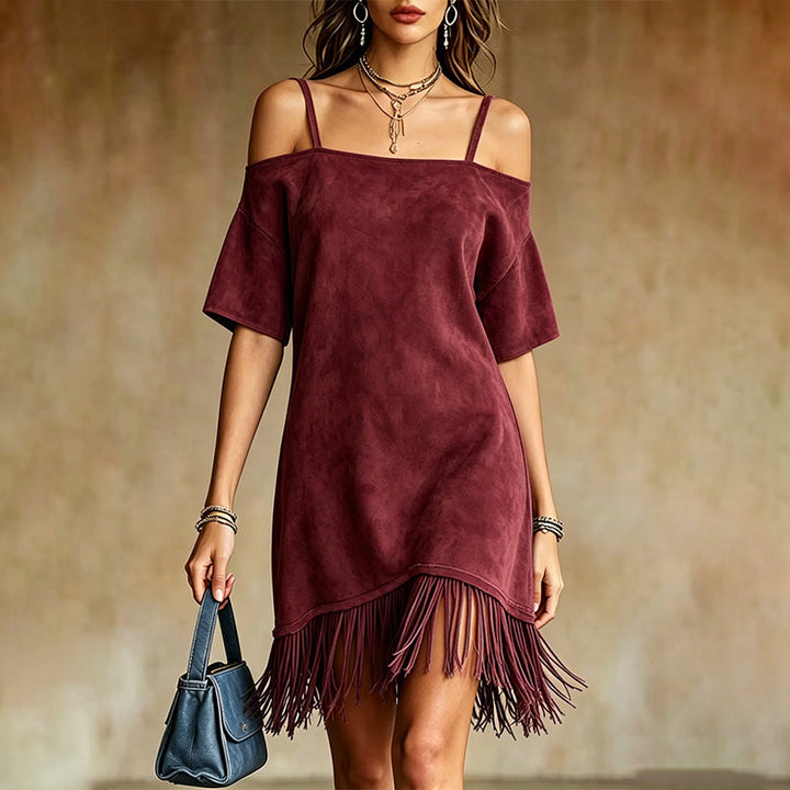 Lewina - Off-Shoulder Strappy Fringe Dress