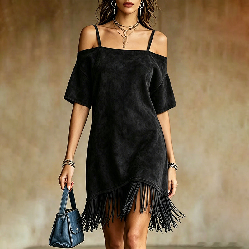 Lewina - Off-Shoulder Strappy Fringe Dress