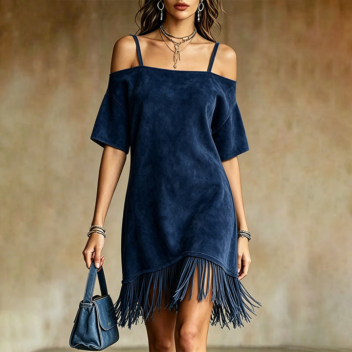 Lewina - Off-Shoulder Strappy Fringe Dress