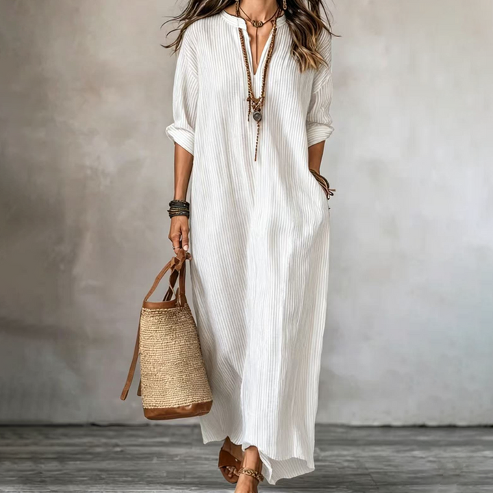Levina - Striped Maxi Dress With V-neck