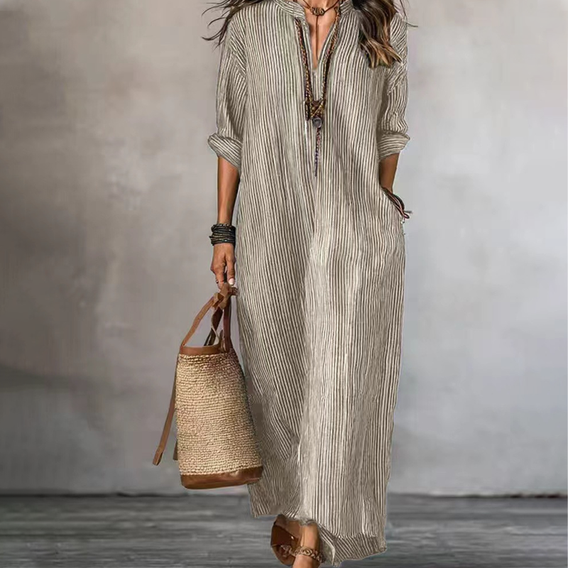 Levina - Striped Maxi Dress With V-neck