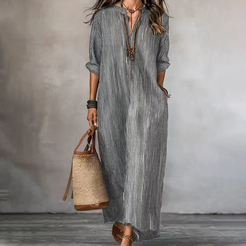 Levina - Striped Maxi Dress With V-neck