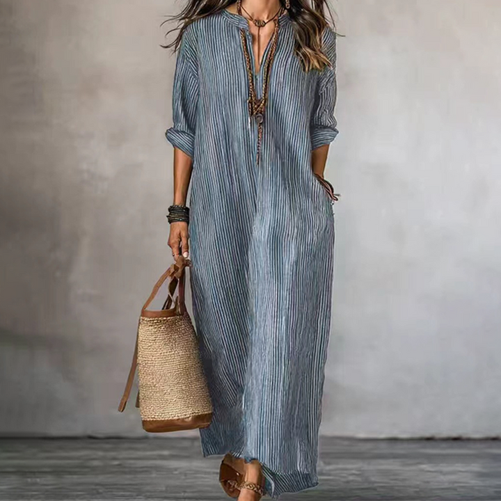 Levina - Striped Maxi Dress With V-neck