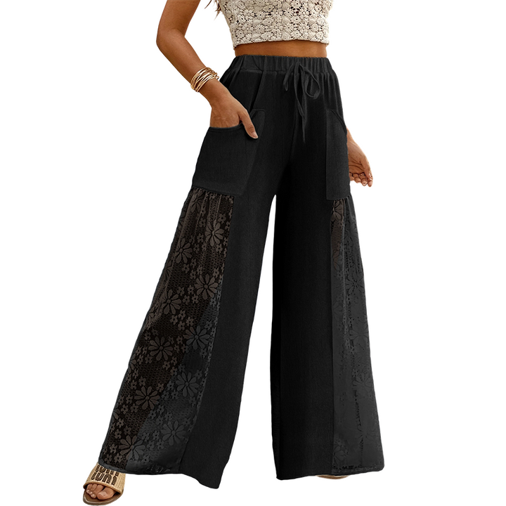 Qerina - Trousers With Delicate Floral Lace Panels