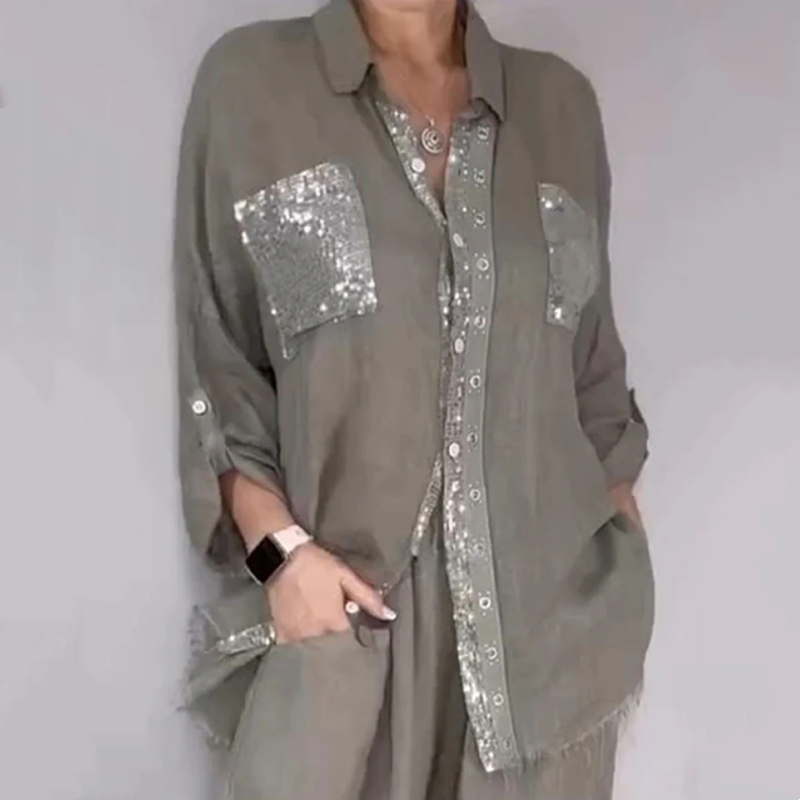 Lizy - Sequined Blouse And Trousers Set