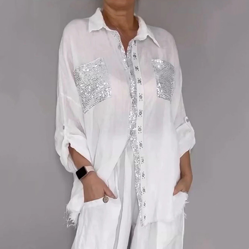 Lizy - Sequined Blouse And Trousers Set