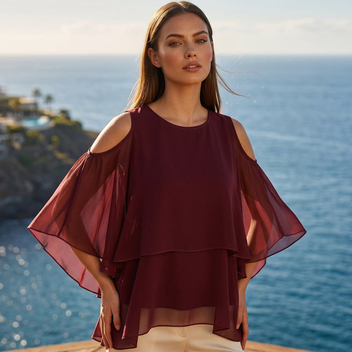 Lisina - Summer Cold-Shoulder Ruffled Top