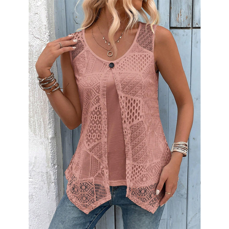 Raima - Crochet Sleeveless Open Front Cardigan