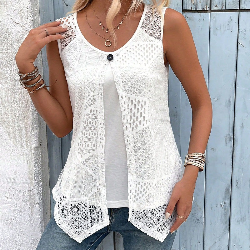Raima - Crochet Sleeveless Open Front Cardigan